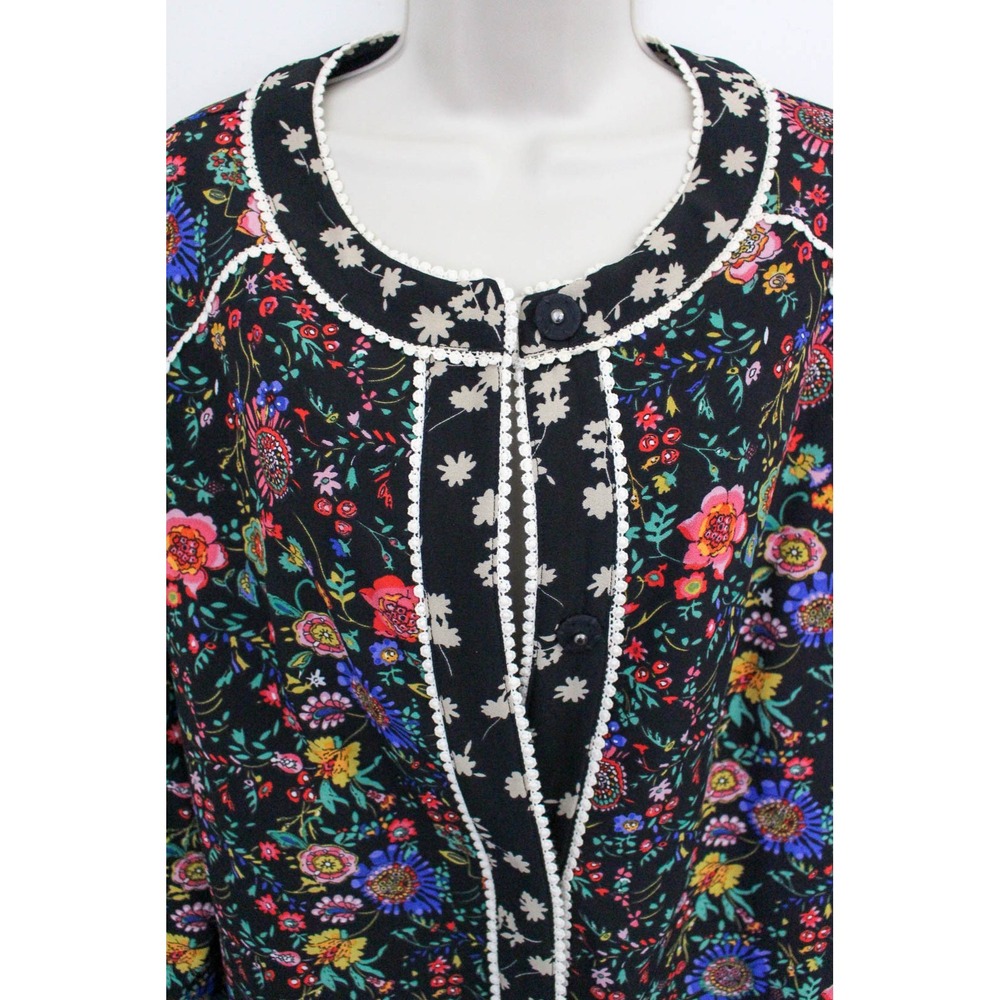 LOGO Lori Goldstein Jacket Large Black Floral Snap Buttons Long Sleeve Pockets - Picture 9 of 9